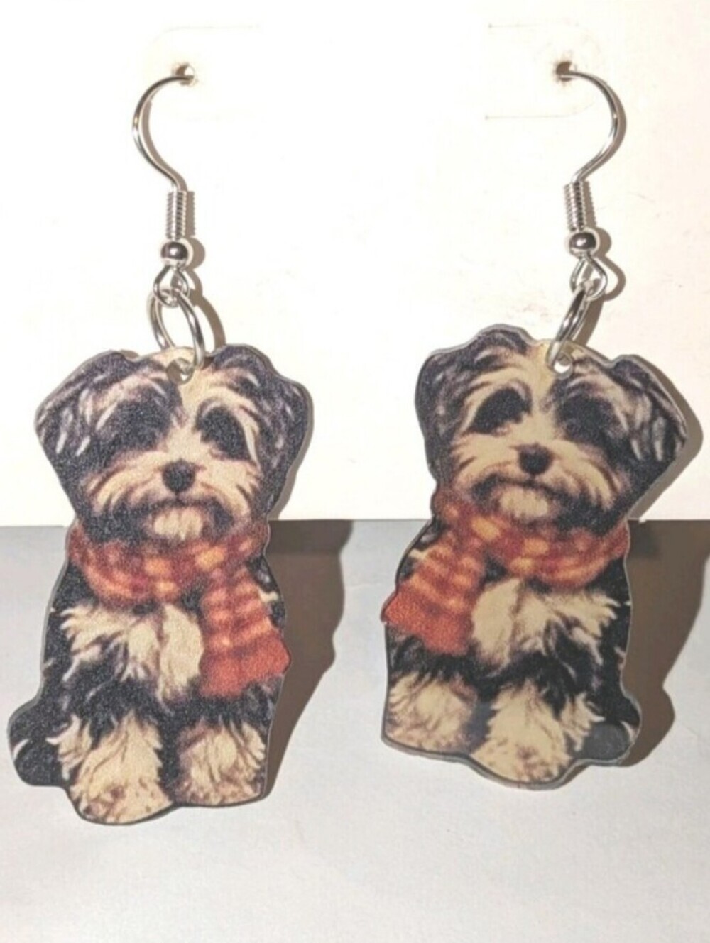 Adorable Puppy Dog Dangle Earrings with Orange Scarf